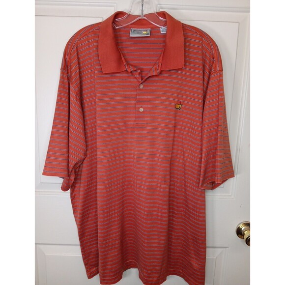 Augusta National Golf Shop Polo Shirt XXL Orange Navy Striped Logo Vintage EUC - Picture 1 of 6